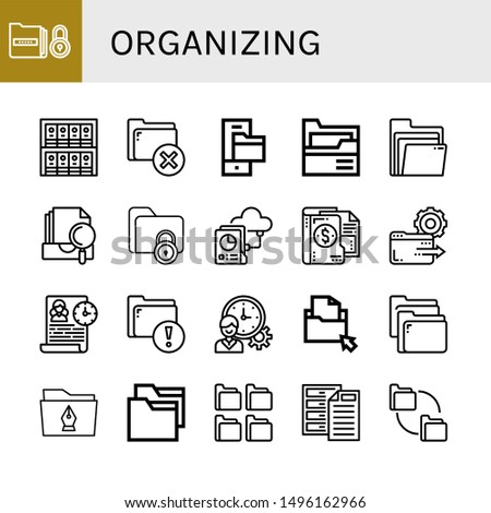 Set of organizing icons such as Folder, Binders, Folders, Archive, Time management , organizing