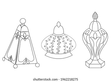 Set of oriental arabic lanterns in doodle style. Vector stock illustration.