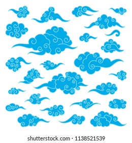 Set of oriental asian clouds different shapes. Template for chinese art decoration.