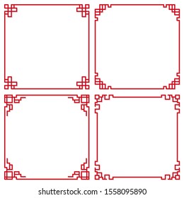 Set of oriental chinese border ornament, vector illustration