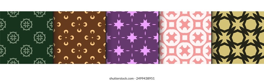 set of oriental decorative vintage retro Geometric floral seamless patterns minimalistic seamless patterns Textile tile ornament Damask graphic ornaments
