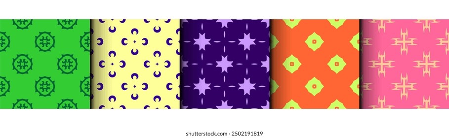 set of oriental decorative vintage retro Geometric floral seamless patterns minimalistic seamless patterns Textile tile ornament Damask graphic ornaments