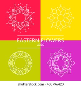 Set oriental floral logos. Vector geometric symbols