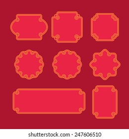 Set of oriental frames, emblems and badges. Abstract Asian backgrounds template. Vintage line graphic design vector.