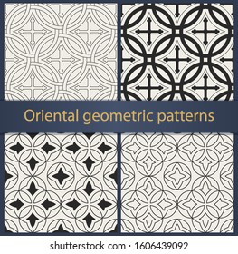 Set of oriental geometrical seamless patterns.  Geometric ornaments and backgrounds. Vector illustration.