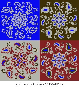 Set of oriental ornaments in different colors