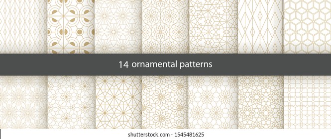 Set of  oriental patterns. White and gold background with Arabic ornaments. Patterns, backgrounds and wallpapers for your design. Textile ornament. Vector illustration.