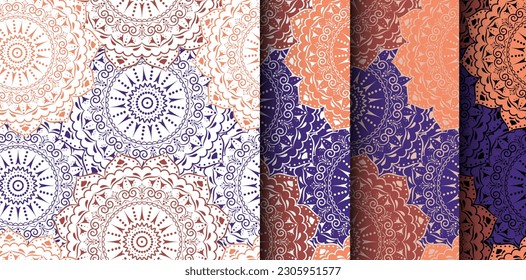 Set of Oriental Seamless Pattern. Mandala ethnic ornament for textile, fabric, linen, wrapping, wallpaper.