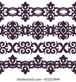 Set of oriental style decorative seamless border patterns