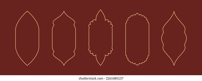 Set of oriental style Islamic ramadan kareem and eid mubarak windows and arches, door mosque, mosque dome and lanterns. Vector illustration isolated on white background