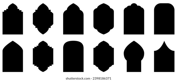 Conjunto de ventanas y arcos islámicos de estilo oriental con un diseño boho moderno. Ilustración del vector
