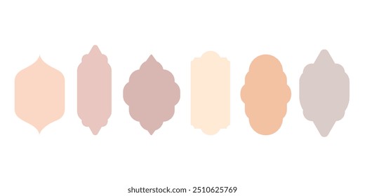 Satz von orientalischen Stil islamische Fenster in Pastellfarben. Illustration von Ramadan und Eid Mubarak. Isolierte Bögen mit trendigem Design