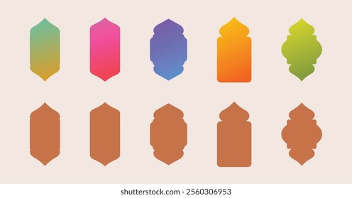 Set of oriental style Islamic windows with modern mosque dome design