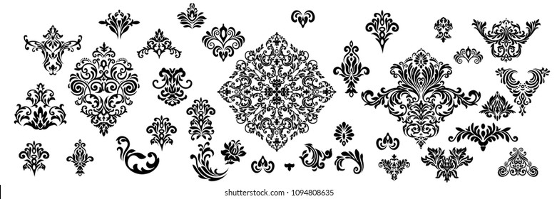 Set of Oriental vector damask patterns for greeting cards and wedding invitations.