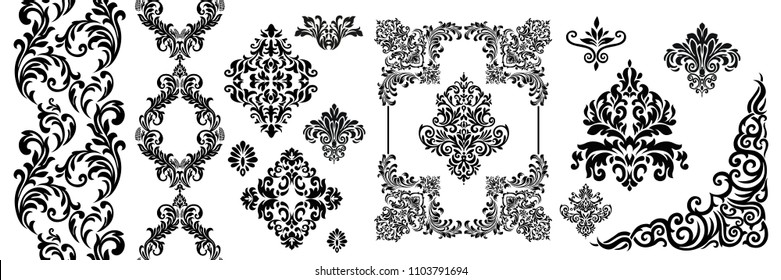 Set of Oriental vector damask patterns for greeting cards and wedding invitations.