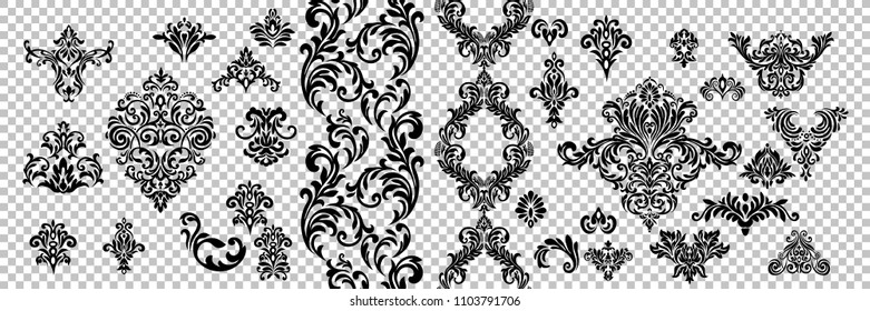 Set of Oriental vector damask patterns for greeting cards and wedding invitations.