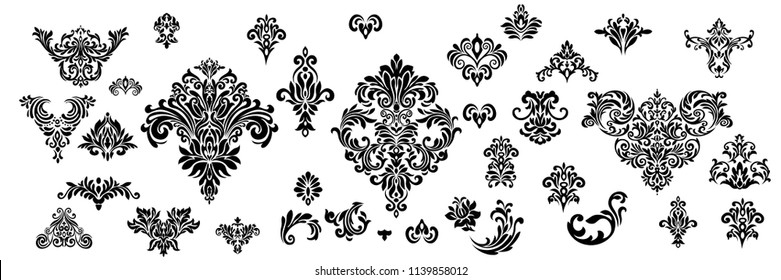 Set of Oriental vector damask patterns for greeting cards and wedding invitations.