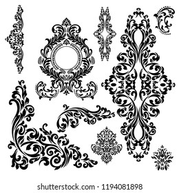 Set of Oriental vector damask patterns for greeting cards and wedding invitations.