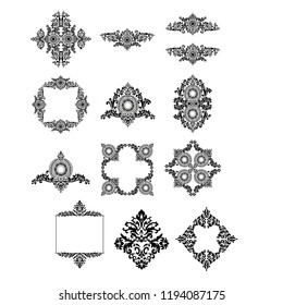 Set of Oriental vector damask patterns for greeting cards and wedding invitations.