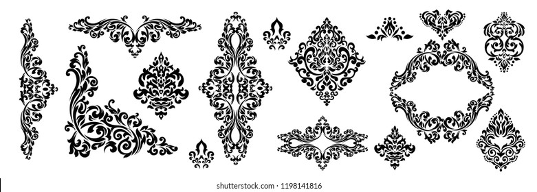 Set of Oriental vector damask patterns for greeting cards and wedding invitations.
