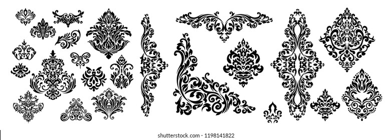 Set of Oriental vector damask patterns for greeting cards and wedding invitations.
