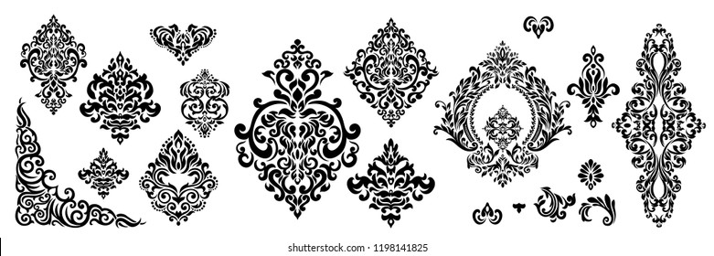 Set of Oriental vector damask patterns for greeting cards and wedding invitations.
