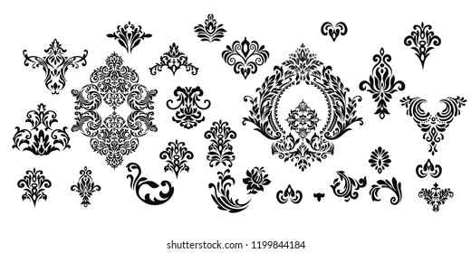 Set of Oriental vector damask patterns for greeting cards and wedding invitations.