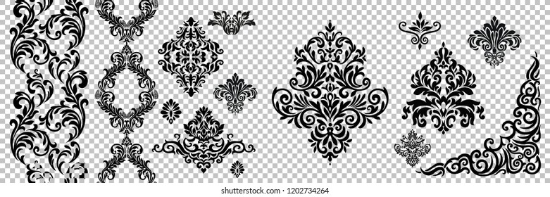 Set of Oriental vector damask patterns for greeting cards and wedding invitations.
