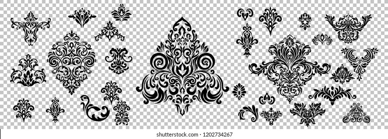 Set of Oriental vector damask patterns for greeting cards and wedding invitations.
