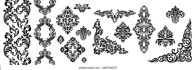 Set of Oriental vector damask patterns for greeting cards and wedding invitations.
