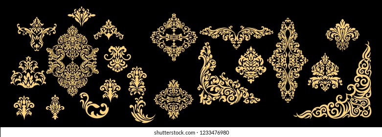 Set of Oriental vector damask patterns for greeting cards and wedding invitations.