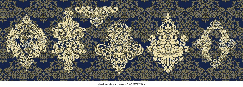 Set of Oriental vector damask patterns for greeting cards and wedding invitations.
