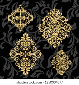 Set of Oriental vector damask patterns for greeting cards and wedding invitations.