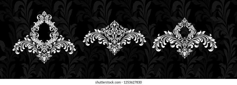 Set of Oriental vector damask patterns for greeting cards and wedding invitations.