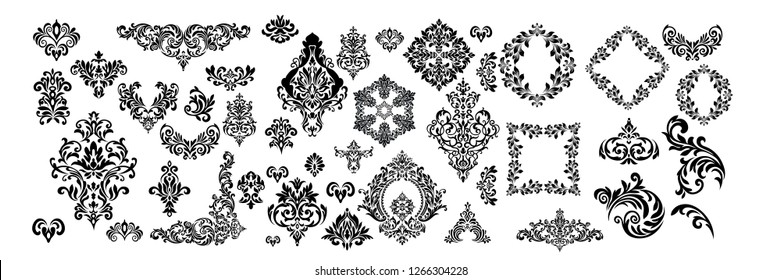 Set of Oriental vector damask patterns for greeting cards and wedding invitations.