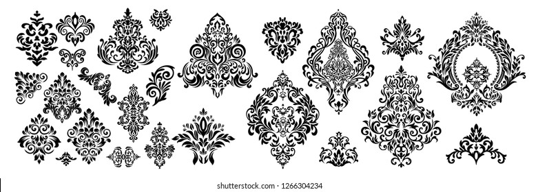 Set of Oriental vector damask patterns for greeting cards and wedding invitations.