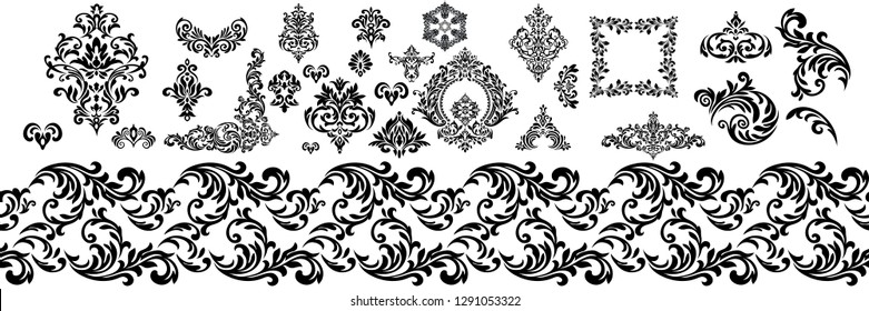 Set of Oriental vector damask patterns for greeting cards and wedding invitations.