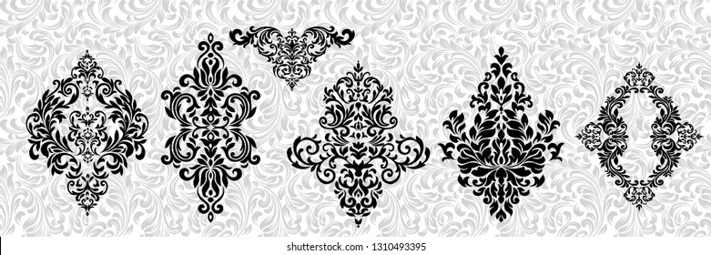 Set of Oriental vector damask patterns for greeting cards and wedding invitations.
