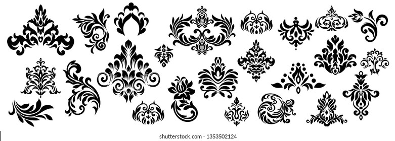 Set of Oriental vector damask patterns for greeting cards and wedding invitations.
