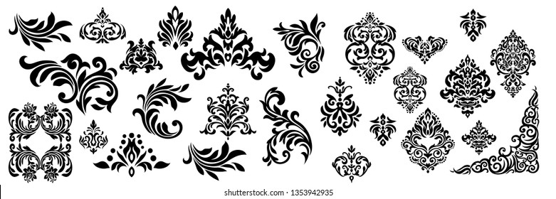 Set of Oriental vector damask patterns for greeting cards and wedding invitations. 