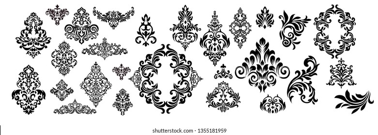 Set of Oriental vector damask patterns for greeting cards and wedding invitations.