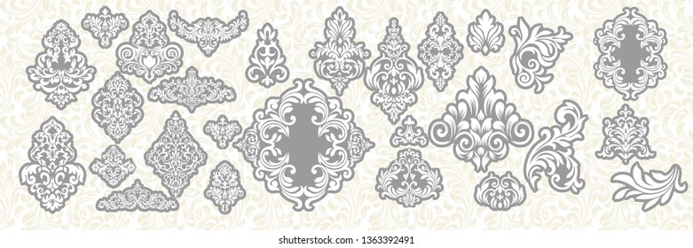 Set of Oriental vector damask patterns for greeting cards and wedding invitations.