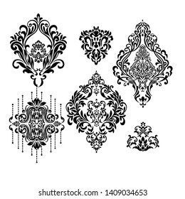Set of Oriental vector damask patterns for greeting cards and wedding invitations