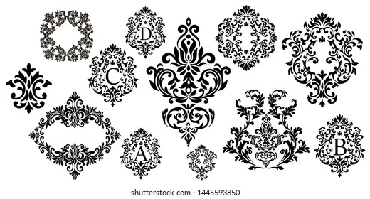 Set of Oriental vector damask patterns for greeting cards and wedding invitations.