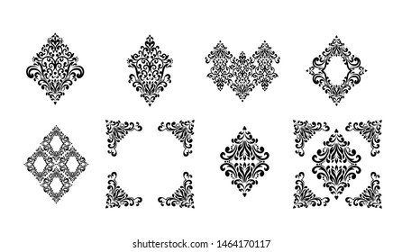 Set of Oriental vector damask patterns for greeting cards and wedding invitations