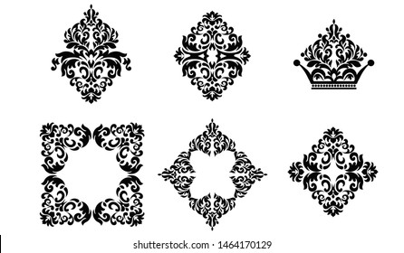 Set of Oriental vector damask patterns for greeting cards and wedding invitations