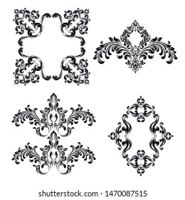 Set of Oriental vector damask patterns for greeting cards and wedding invitations.