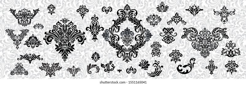 	
Set of Oriental vector damask patterns for greeting cards and wedding invitations.