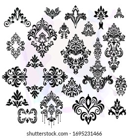 Set of oriental vector damask patterns for greeting cards and wedding invitations.
