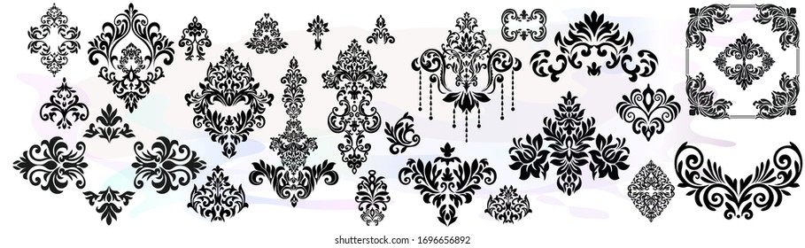 Set of Oriental vector damask patterns for greeting cards and wedding invitations.